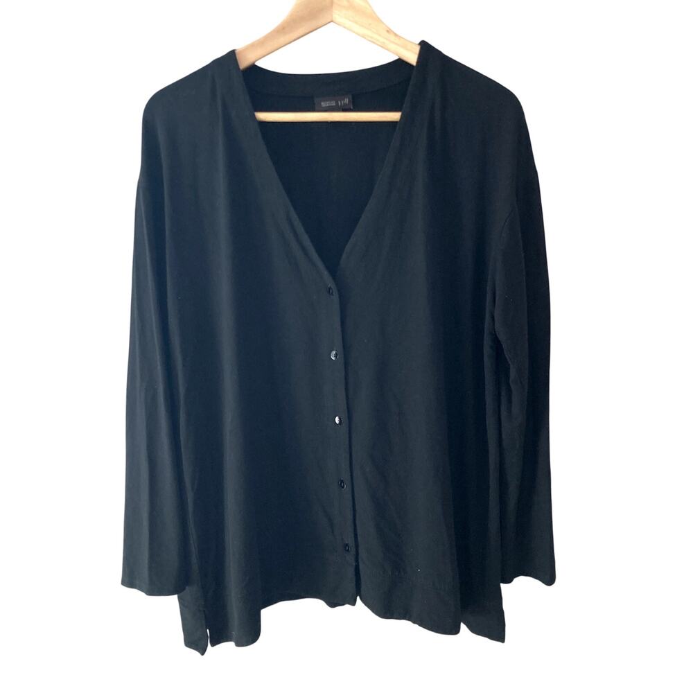 J. Jill Wearever Rayon Lycra Jersey Knit V Neck Cardigan Top Black Medium